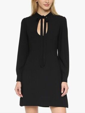 NWT Jill Jill Stuart Black Keyhole Cutout Tie Neck Mini Cocktail Dress Size 4
